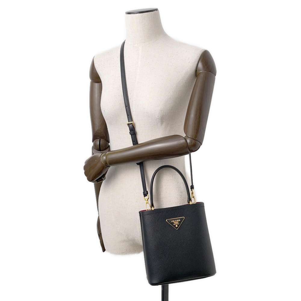 Prada handbag Saffiano Panier leather shoulder bag black - Picture 5 of 10